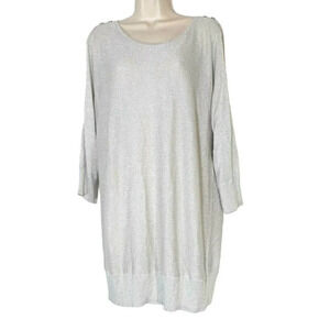Worthington Cold Shoulder Knit Top Sweater Women Size L Silver Metallic Long Slv